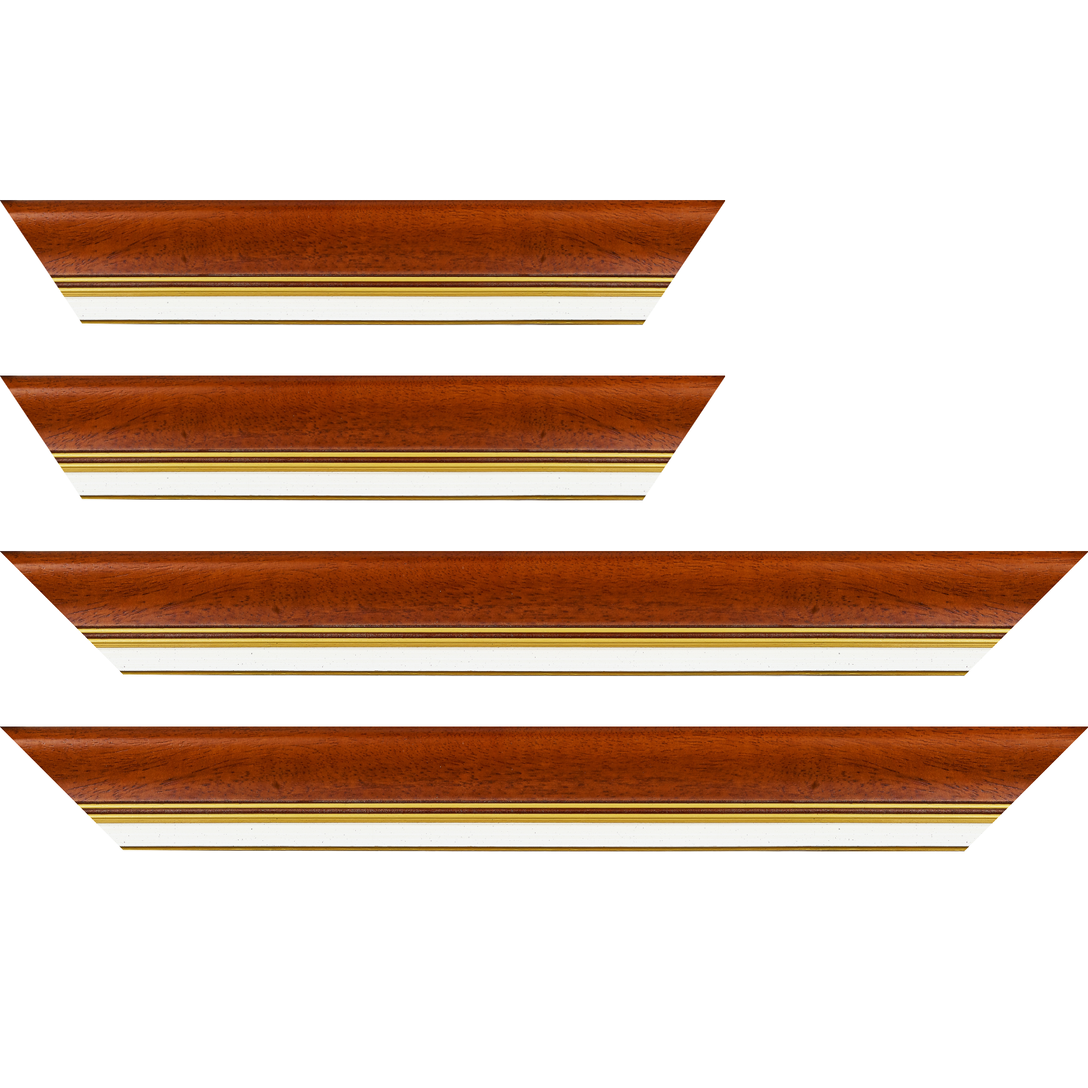 Baguette service précoupé Bois profil incurvé largeur 5.7cm de couleur marron ton bois marie louise blanche mouchetée filet or intégré