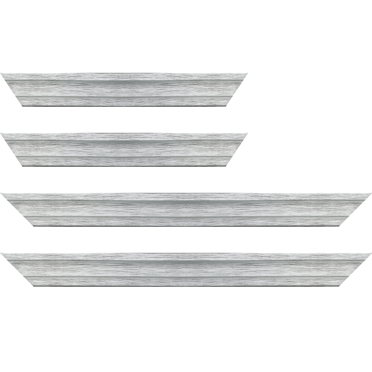 Baguette service précoupé Bois caisse américaine profil escalier largeur 4.4cm couleur argent sur noir (spécialement conçu pour les châssis d'une épaisseur jusqu’à 2.5cm )
