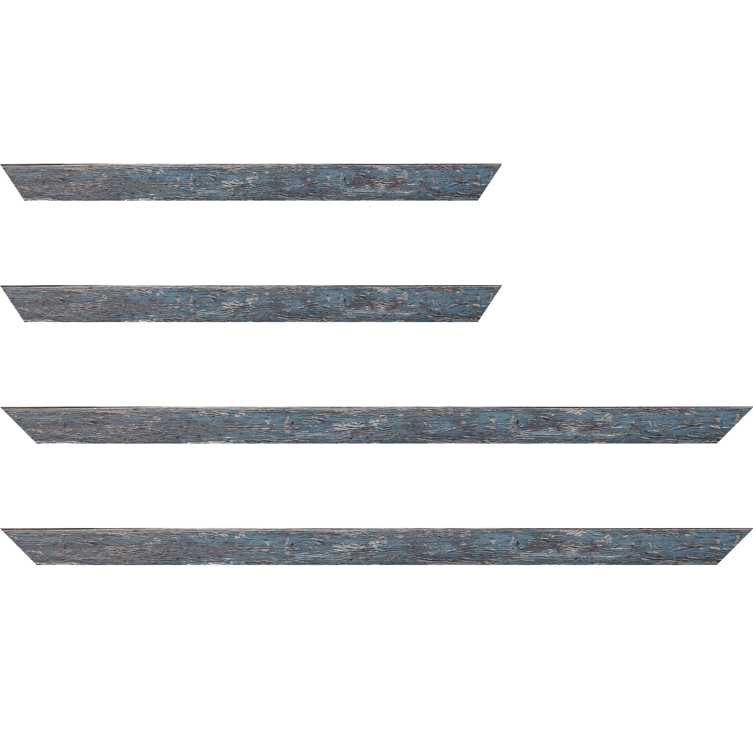 Baguette service précoupé bois profil arrondi en pente plongeant largeur 2.4cm couleur bleu pétrole finition veinée, reflet argenté