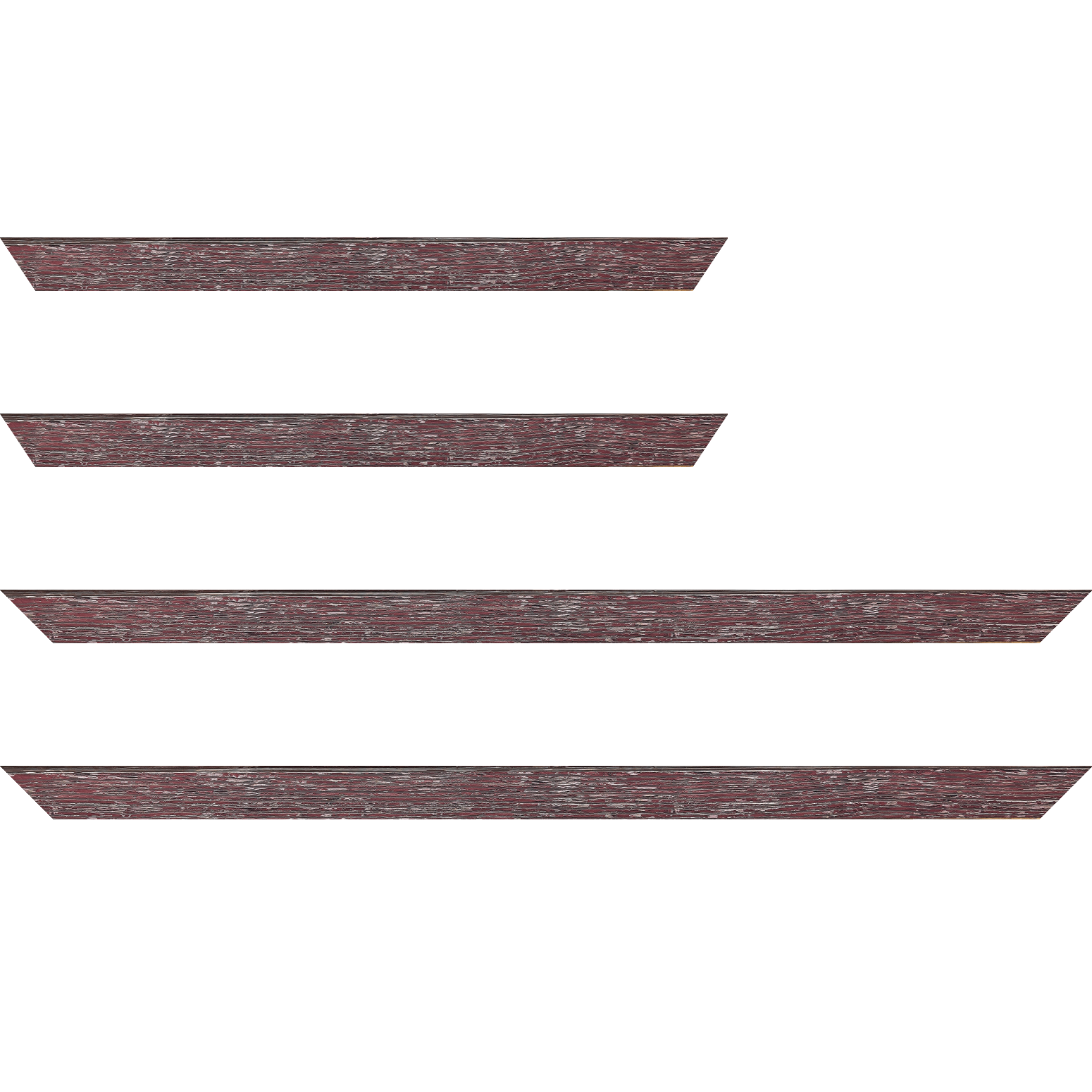Baguette service précoupé bois profil arrondi en pente plongeant largeur 2.4cm couleur framboise finition veinée, reflet argenté