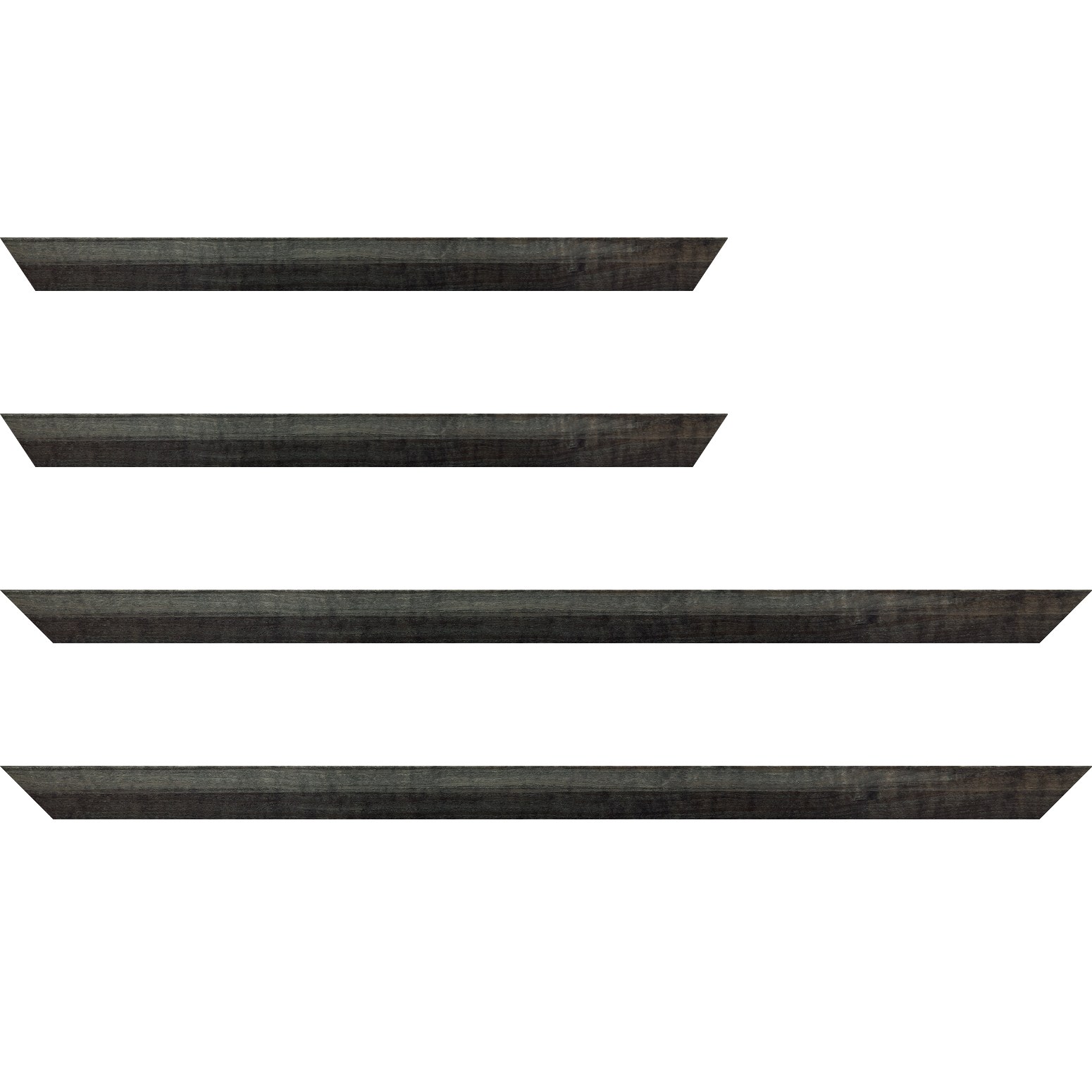 Baguette service précoupé bois profil arrondi en pente plongeant largeur 2.4cm couleur  gris foncé anthracite finition vernis brillant,veine du bois  apparent (pin) ,