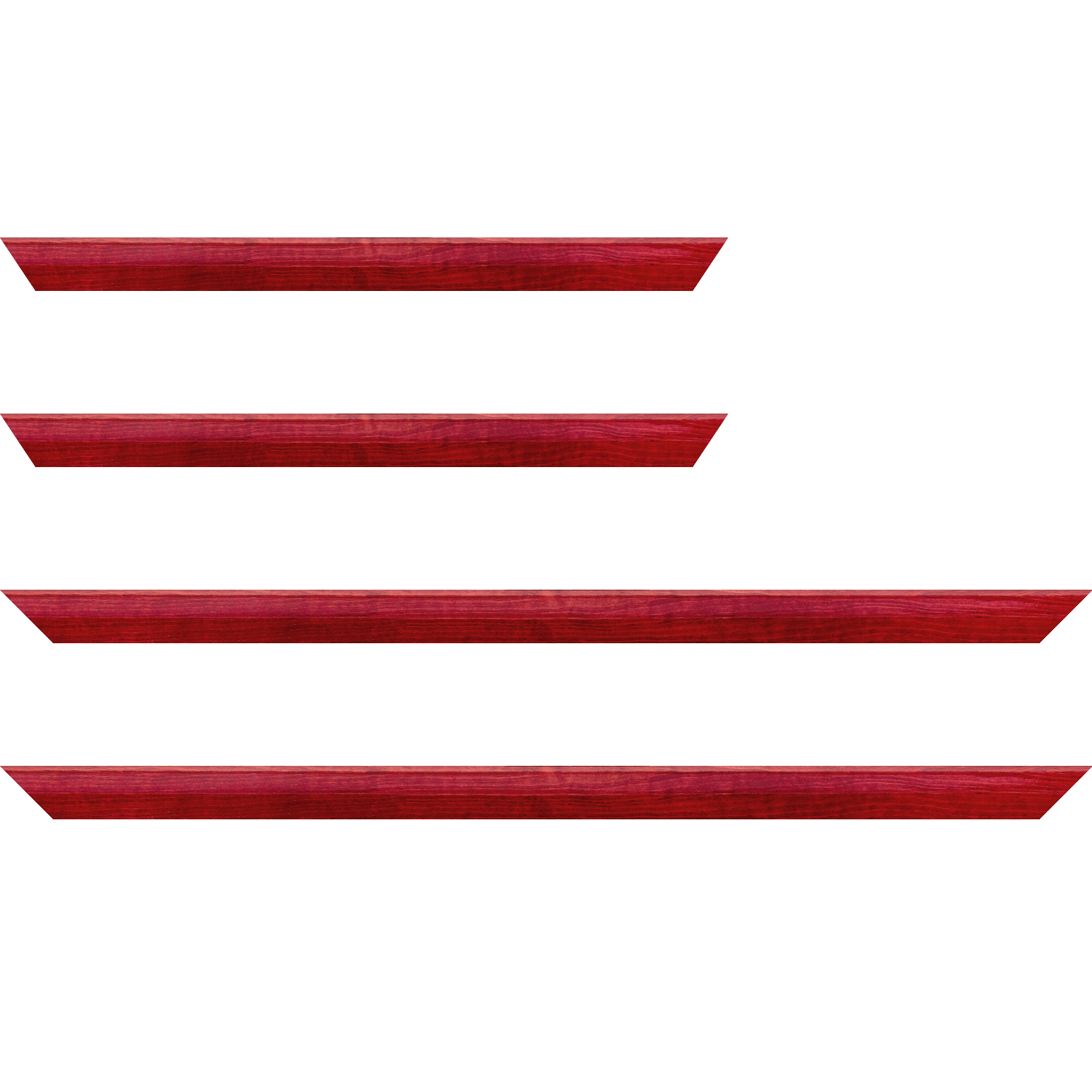 Baguette service précoupé bois profil arrondi en pente plongeant largeur 2.4cm couleur rouge cerise finition vernis brillant,veine du bois  apparent (pin) ,