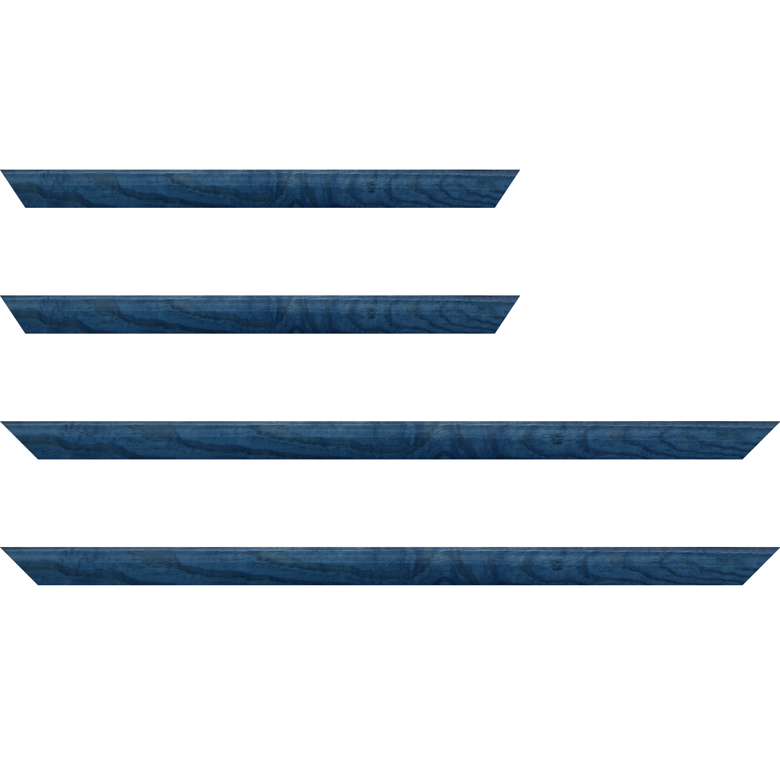 Baguette service précoupé bois profil arrondi en pente plongeant largeur 2.4cm couleur bleu finition vernis brillant,veine du bois  apparent (pin) ,