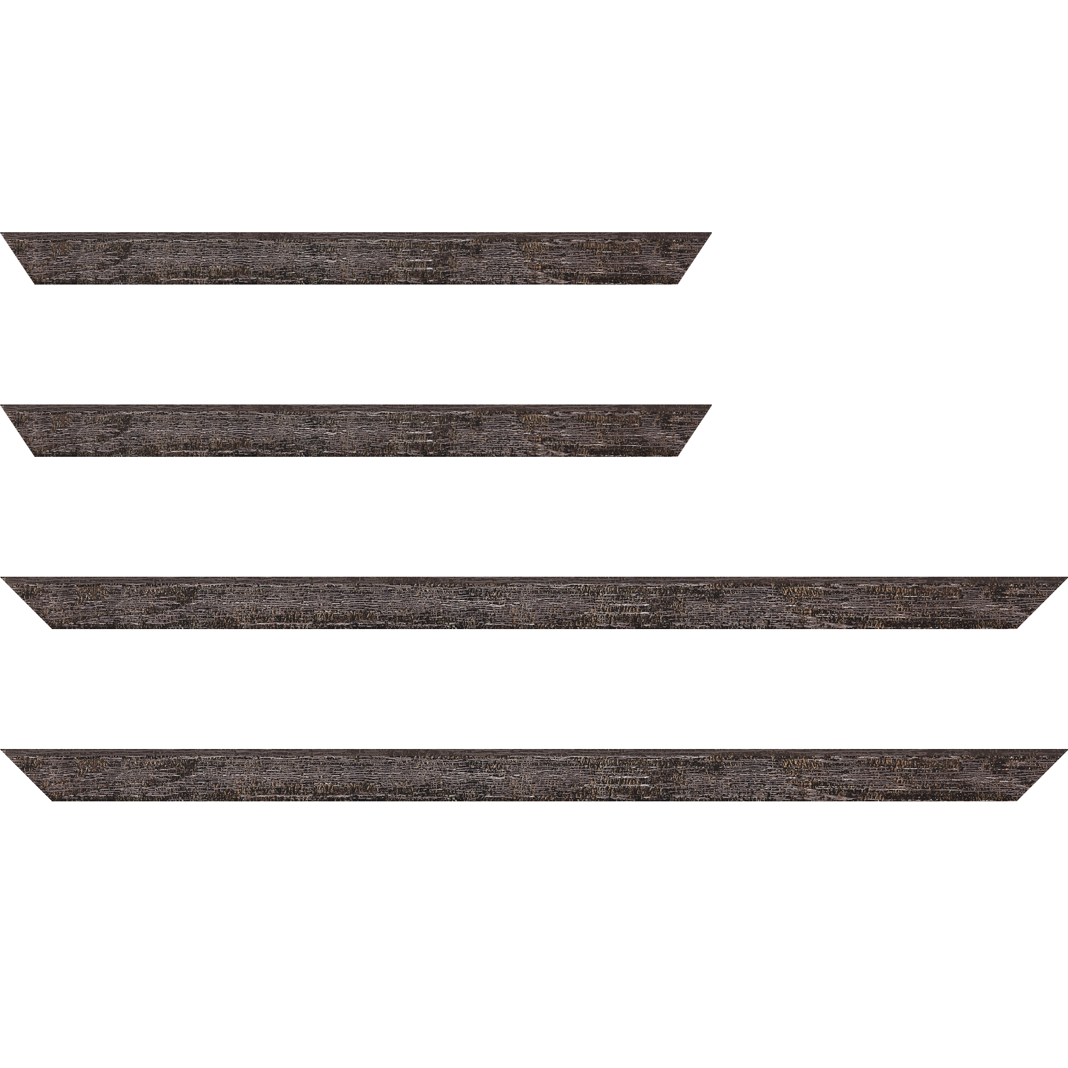 Baguette service précoupé bois profil arrondi en pente plongeant largeur 2.4cm couleur noir frotté effet nature