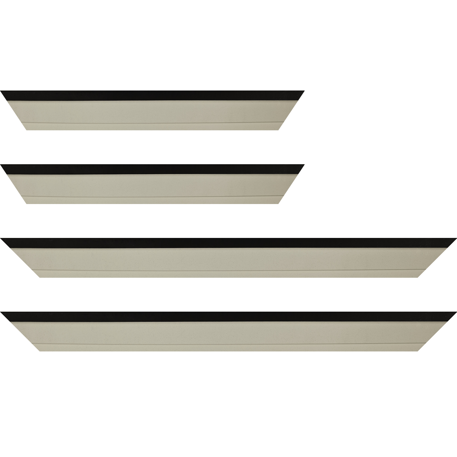 Baguette service précoupé Bois caisse américaine profil escalier largeur 4.4cm couleur taupe clair ,filet noir y compris le coté extérieur (spécialement conçu pour les châssis d'une épaisseur jusqu’à 2.5cm )