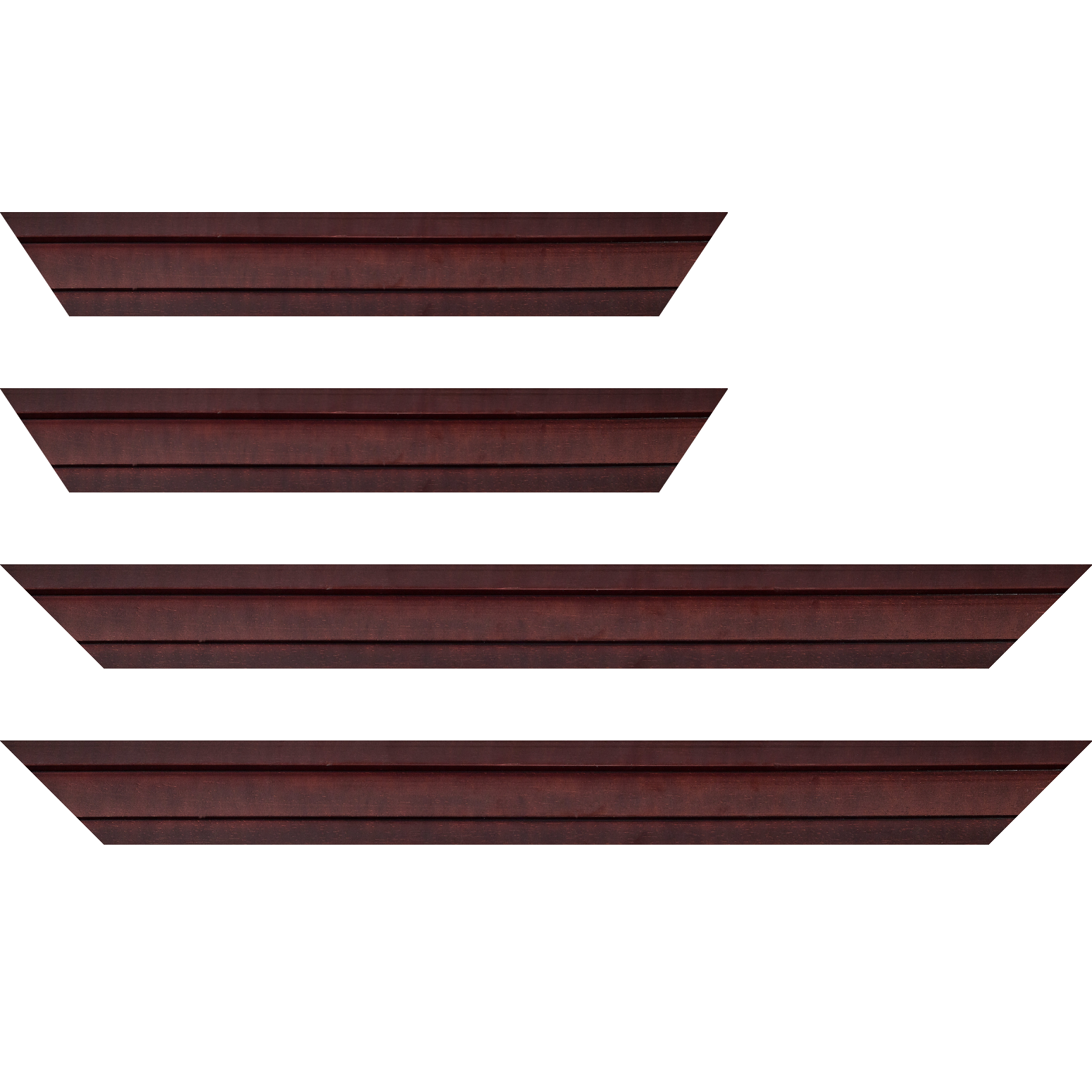 Baguette service précoupé Bois caisse américaine profil escalier largeur 4.4cm chocolat satiné (spécialement conçu pour les châssis d'une épaisseur jusqu’à 2.5cm )