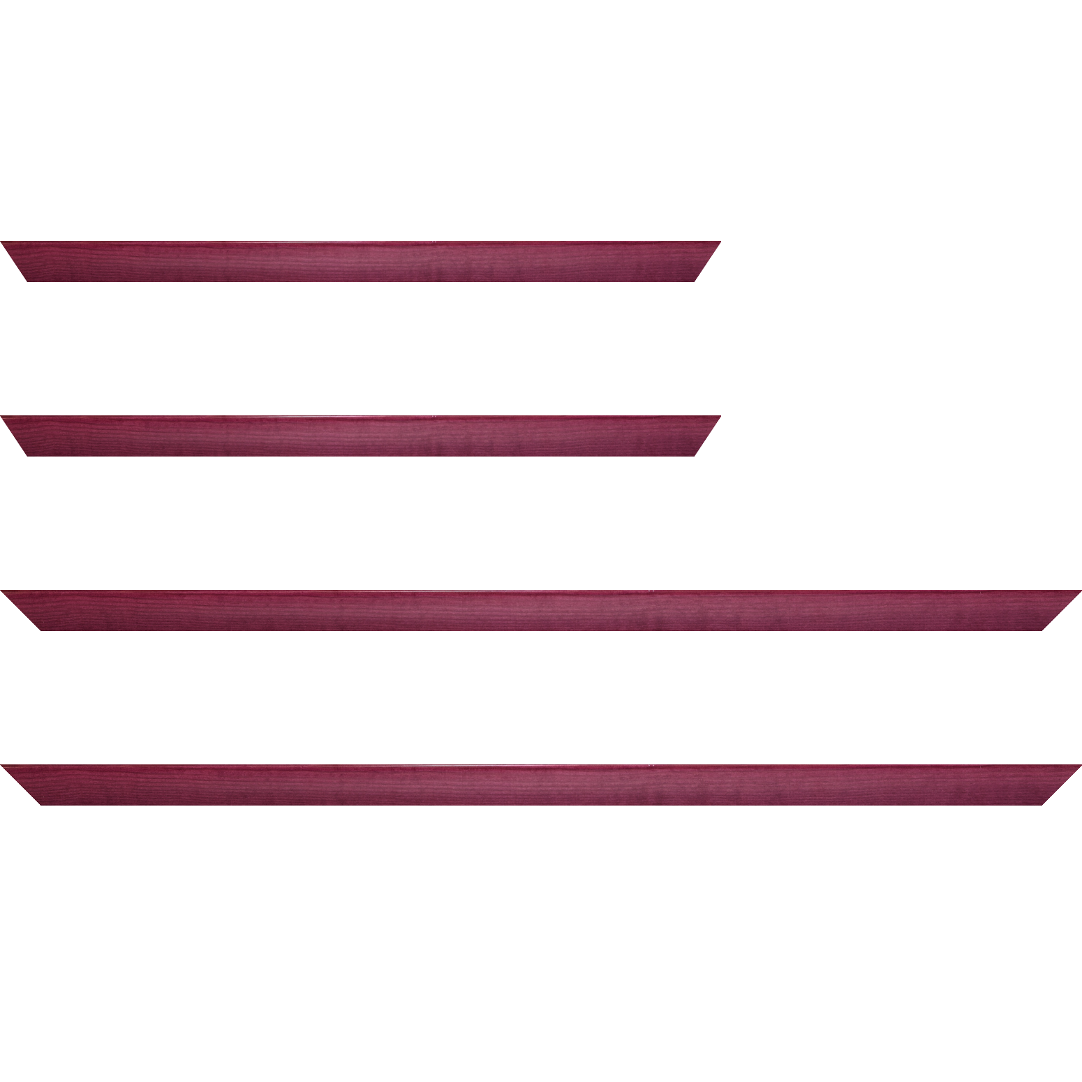 Baguette service précoupé bois profil arrondi en pente plongeant largeur 2.4cm couleur rose fushia  finition vernis brillant,veine du bois  apparent (pin) ,