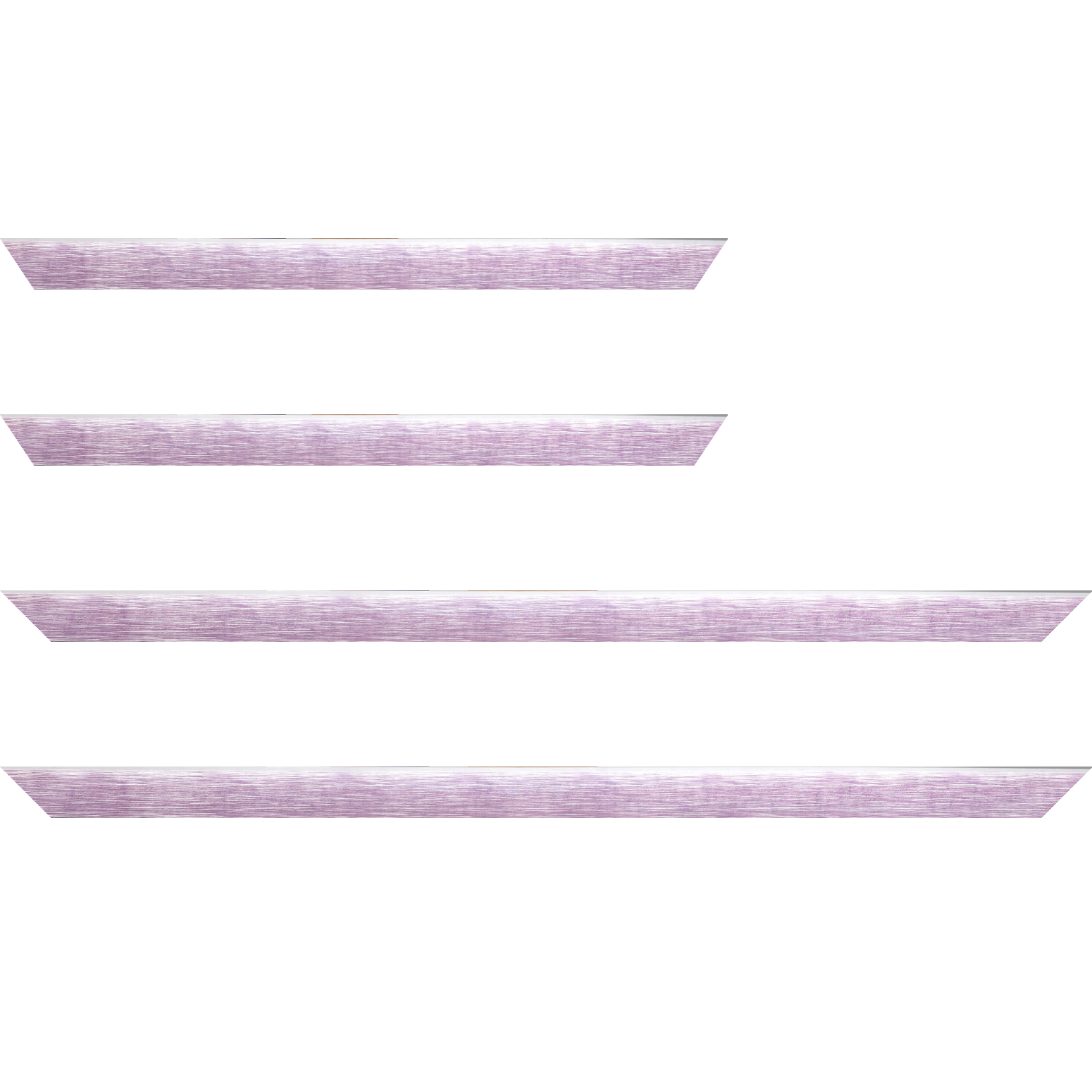 Baguette service précoupé Bois profil arrondi en pente plongeant largeur 2.4cm couleur lavande tendre, arête et chant extérieur du cadre blanc