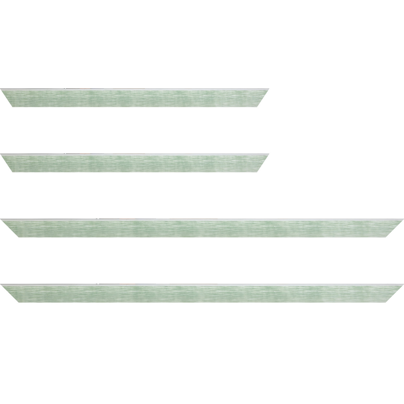 Baguette service précoupé Bois profil arrondi en pente plongeant largeur 2.4cm couleur vert tendre, arête et chant extérieur du cadre blanc