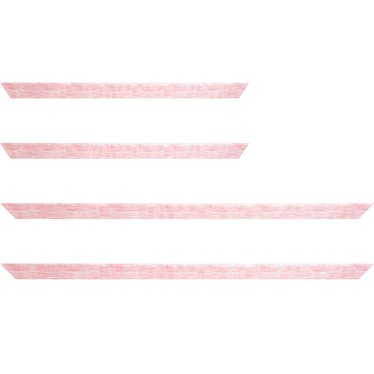 Baguette service précoupé Bois profil arrondi en pente plongeant largeur 2.4cm couleur rose tendre, arête et chant extérieur du cadre blanc